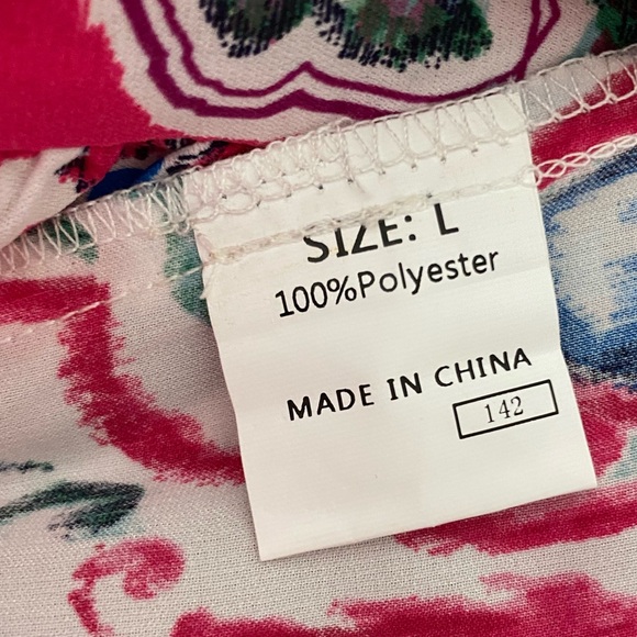 Mosul Mosaic: Pink Bohemian Print Tie Neck Ruffle Hem Dress Size Large Midi - Picture 8 of 8